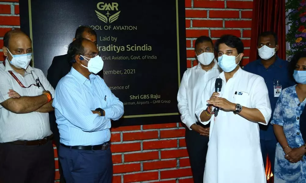 Jyotiraditya Scindia lays stone for GMR aviation school