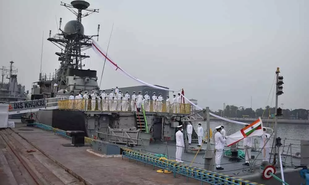 Decommissioning of INS Khukri being performed at the headquarters of Eastern Naval Command in Visakhapatnam on Friday