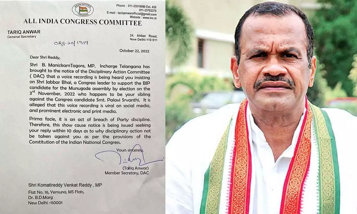 Munugode bypoll: Komatireddy gets show cause notice