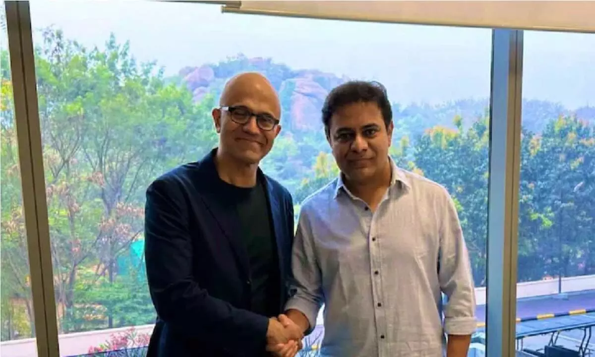 Two global Hyderabadis catchup: Telangana IT Minister K T Rama Rao meets Satya Nadella