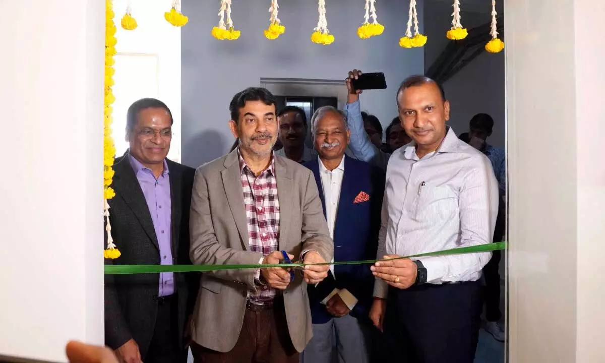 Jayesh Ranjan (C) along with Gautam Chand Jain and Navin Mittal inaugurating the FTCCI Pokarna Skill Centre in Hyderabad on Wednesday