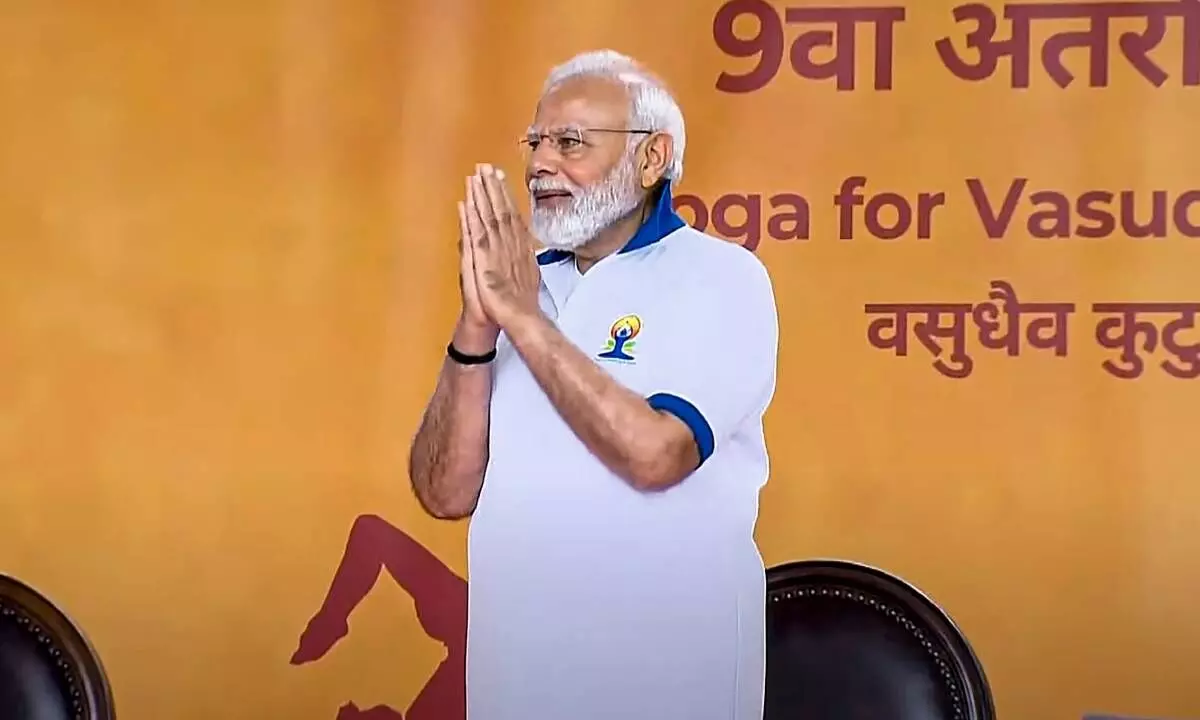 Prime Minister Narendra Modi participates in the 9th International Day of Yoga celebrations at the UN headquarters in New York on Wednesday