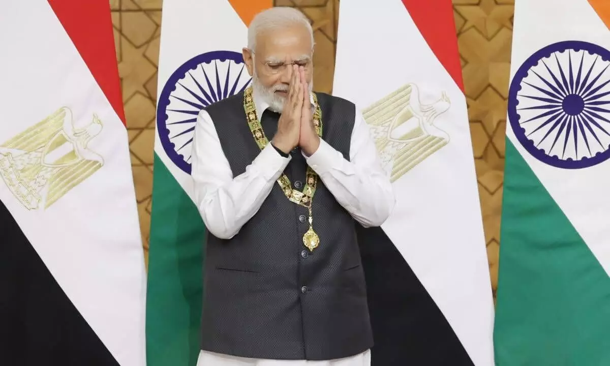 Prime Minister Narendra Modi after being conferred with the highest state honour of Egypt Order of the Nile award in Cairo on Sunday