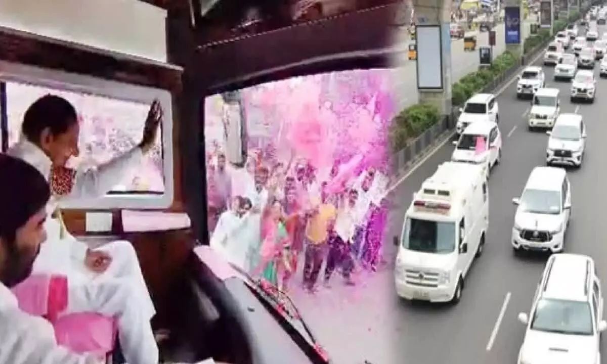 KCR visit to Maharashtra in a huge convoy