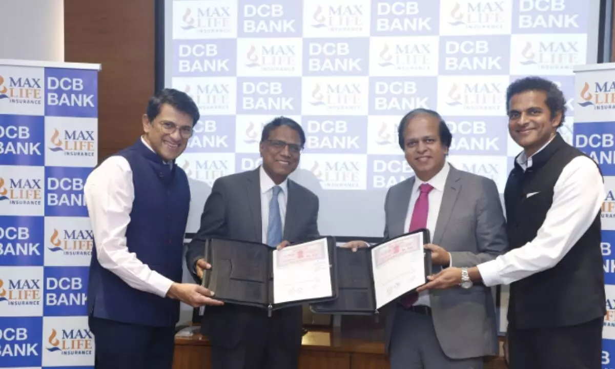 [From L-R] Mr. Praveen Kutty - Head, Retail Banking_  DCB Bank, Mr. Murali Natrajan – Managing Director & CEO, DCB Bank_  Mr. Prashant Tripathy, MD & CEO, Max Life_ Mr. V. Viswanand, Deputy Managing Director, Max