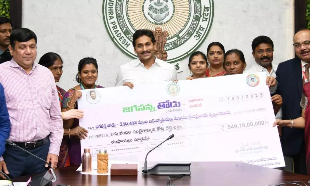 Chief Minister Jagan Mohan Reddy releasing Rs 560 crore towards JaganannaThodu scheme