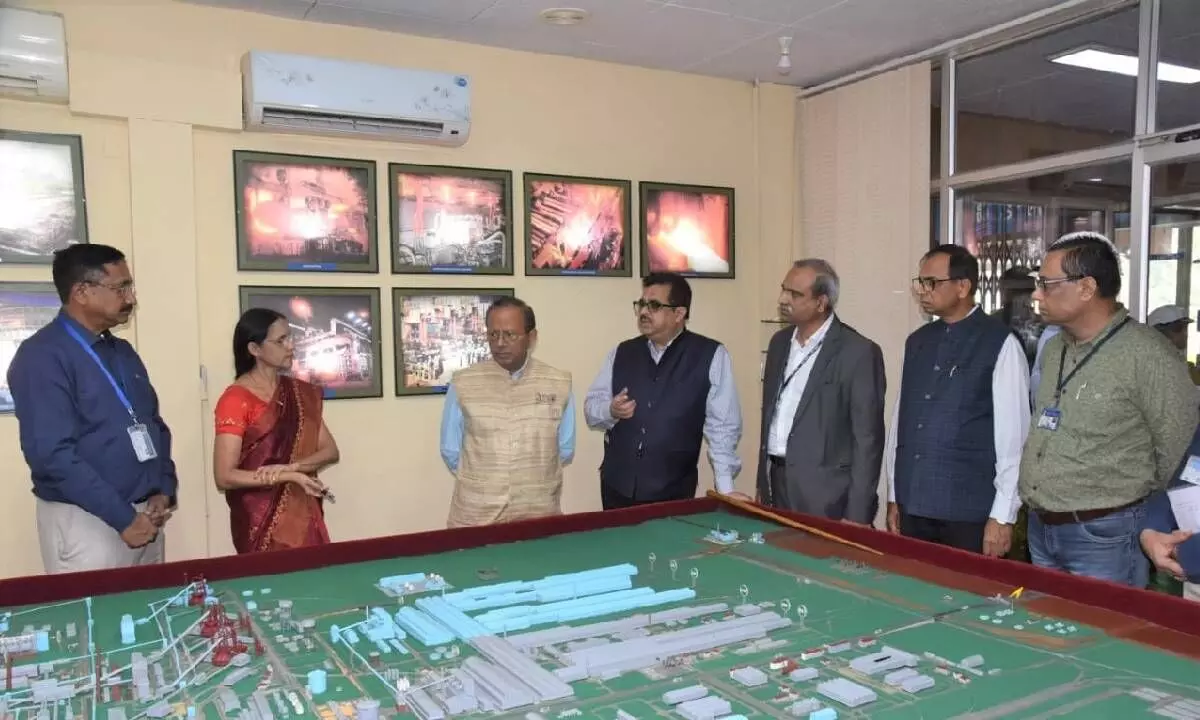 Union Steel Secretary Nagendra Nath Sinha during his visit to Visakhapatnam Steel Plant on Tuesday