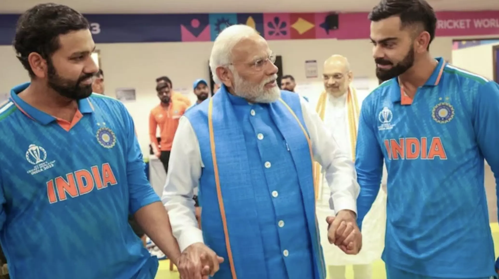 PM Modi comforts Rohit Sharma, Virat Kohli, and team post World Cup final.