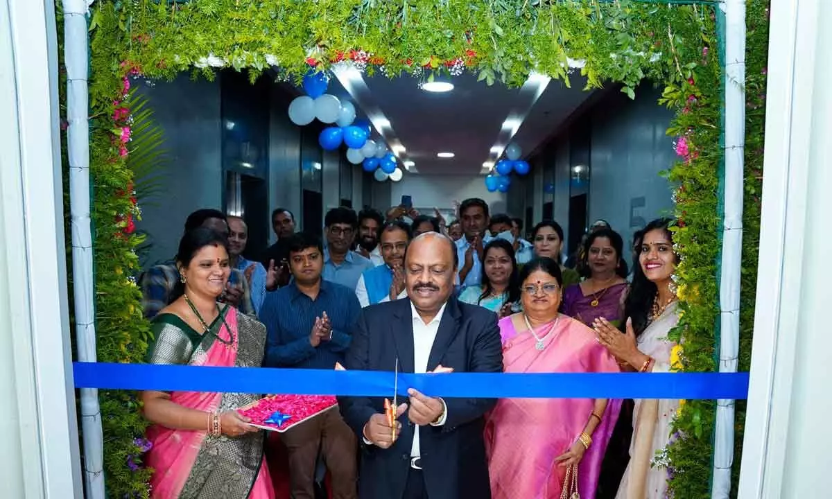 Cigniti’s Chairman C V Subramanyam, his wife Rajeshwari and, CEO Srikanth Chakkilam inaugurating the new facility in Hyderabad on Friday