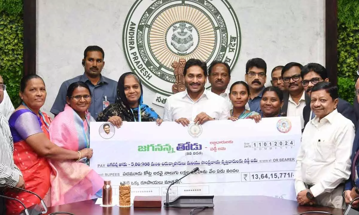 Chief Minister YS Jagan Mohan Reddy releasing amount towards Jagananna Thodu at Tadepalli near Vijayawada on Thursday