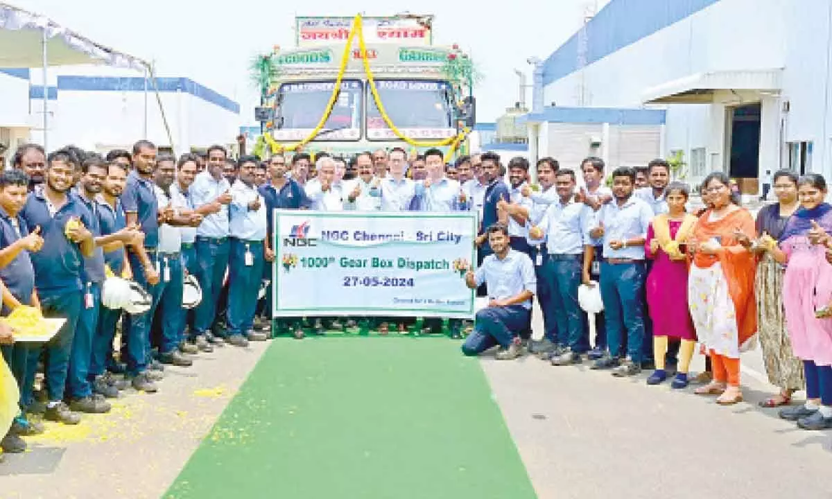 D Satyanarayana Rao, Assistant Development Commissioner, Sri City SEZ, with NGC team flagging off the 1,000th gearbox unit consignment on Monday