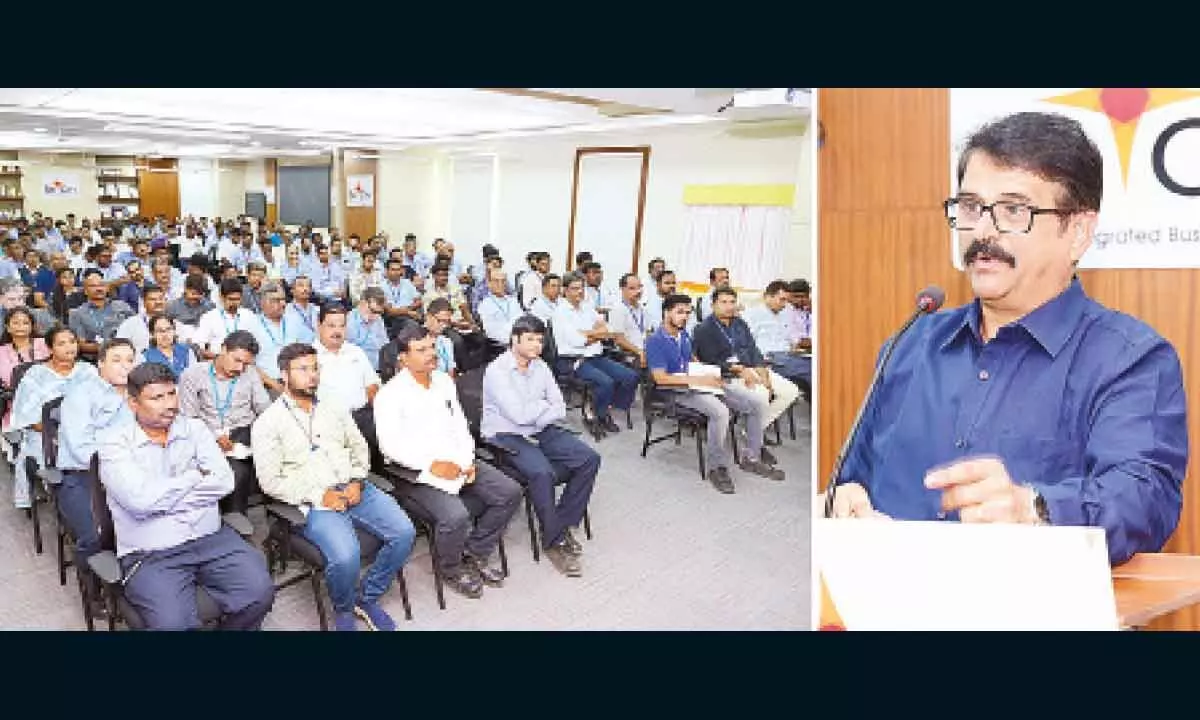 D Chandrasekhara Varma, Director of Factories delivering the lecture in Sri City on Thursday