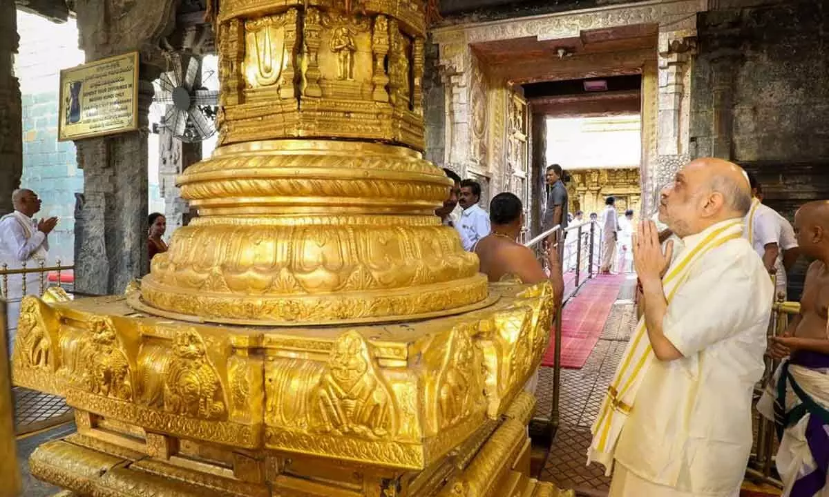 Amit Shah offers prayers at Balaji temple in Tirupati