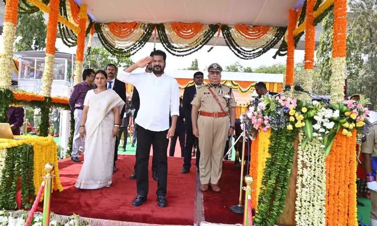 Chief Minister A Revanth Reddy at Telangana Formation Day celebrations in Hyderabad on Sunday