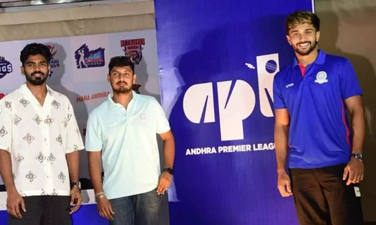 Andhra Cricket Association releasing logo of APL third season in Visakhapatnam on Monday