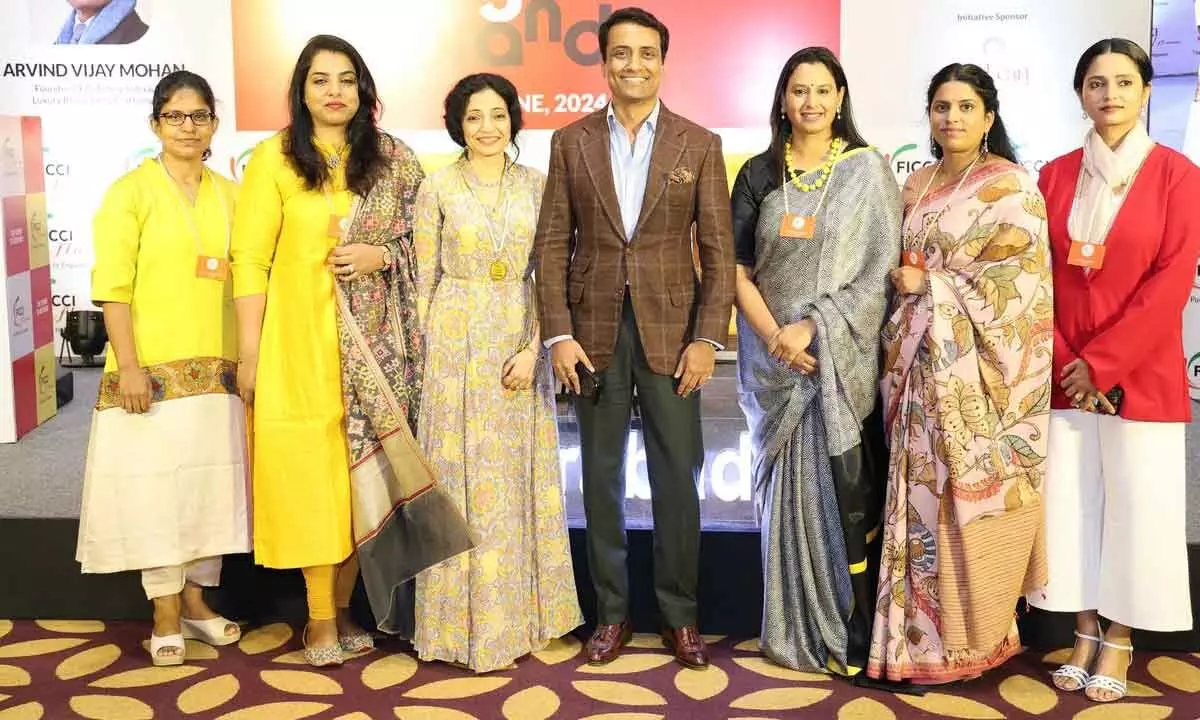 Arvind Vijay Mohan, Luxury Brand Story Craftsman seen with FLO members at the session, Magnetic Brands, held in Hyderabad on Wednesday