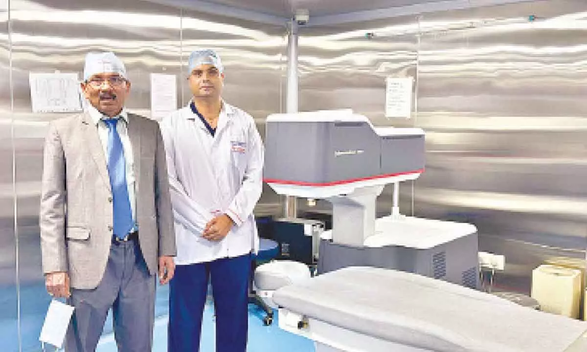 Dr K Ravi Kumar Reddy, Medical Director, and Dr Rupak Kumar Reddy K, Director, Medivision Eye Care Centre with the new Technology