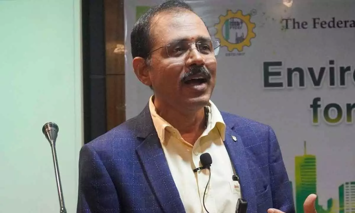 Metlapalli Srinivasu, vice president – Corp, EHS and ESG, Suven Pharmaceuticals Ltd addressing the gathering in Hyderabad on Wednesday