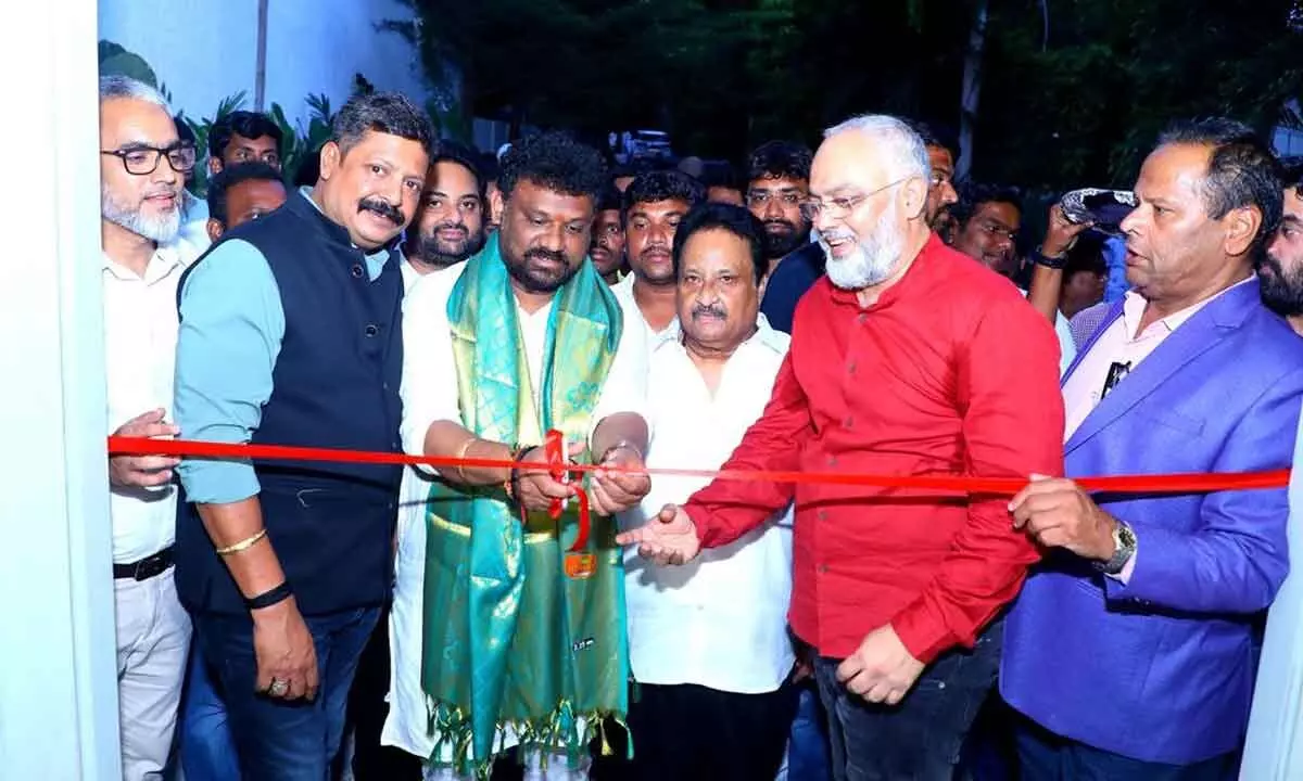 A P Jitender Reddy, Spl Rep, Govt of TG in New Delhi, and K Shiv Sena Reddy, Chairman, Sports Authority of Telangana, jointly inaugurating multi-facility gymnasium at Silver Spur International Arena in Hyderabad