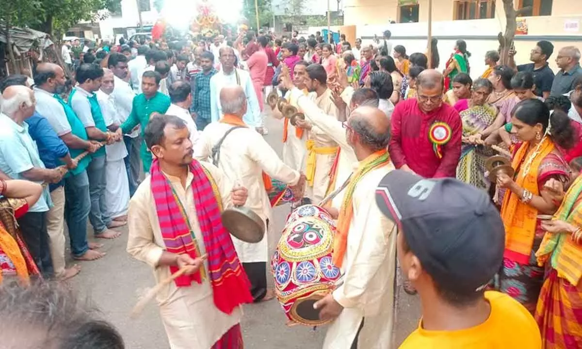 People participating in the conclusion ceremony of Jagannath rath yatra in Visakhapatnam on Monday