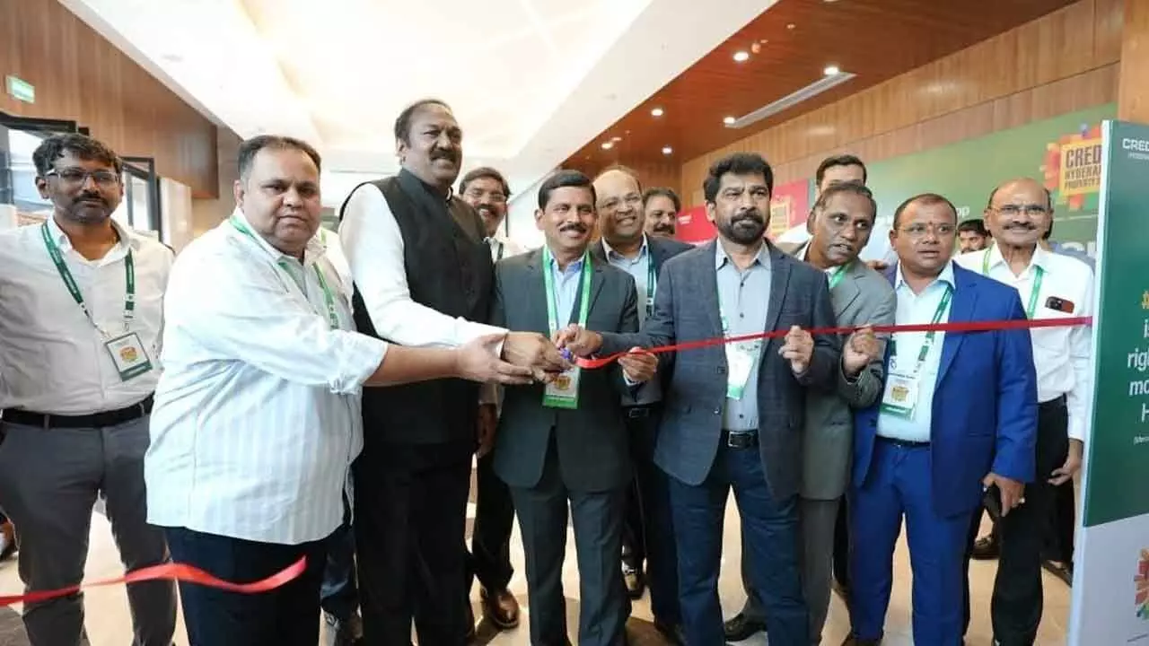 Credai Members inaugurating three-day Credai Hyderabad Property Show 2024 in Hyderabad on Friday