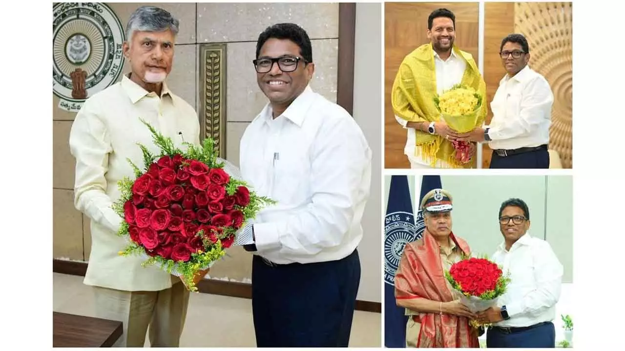 Sri City MD Dr Ravindra Sannareddy meets AP CM Chandrababu Naidu, Industries Minister and DGP in Amaravati