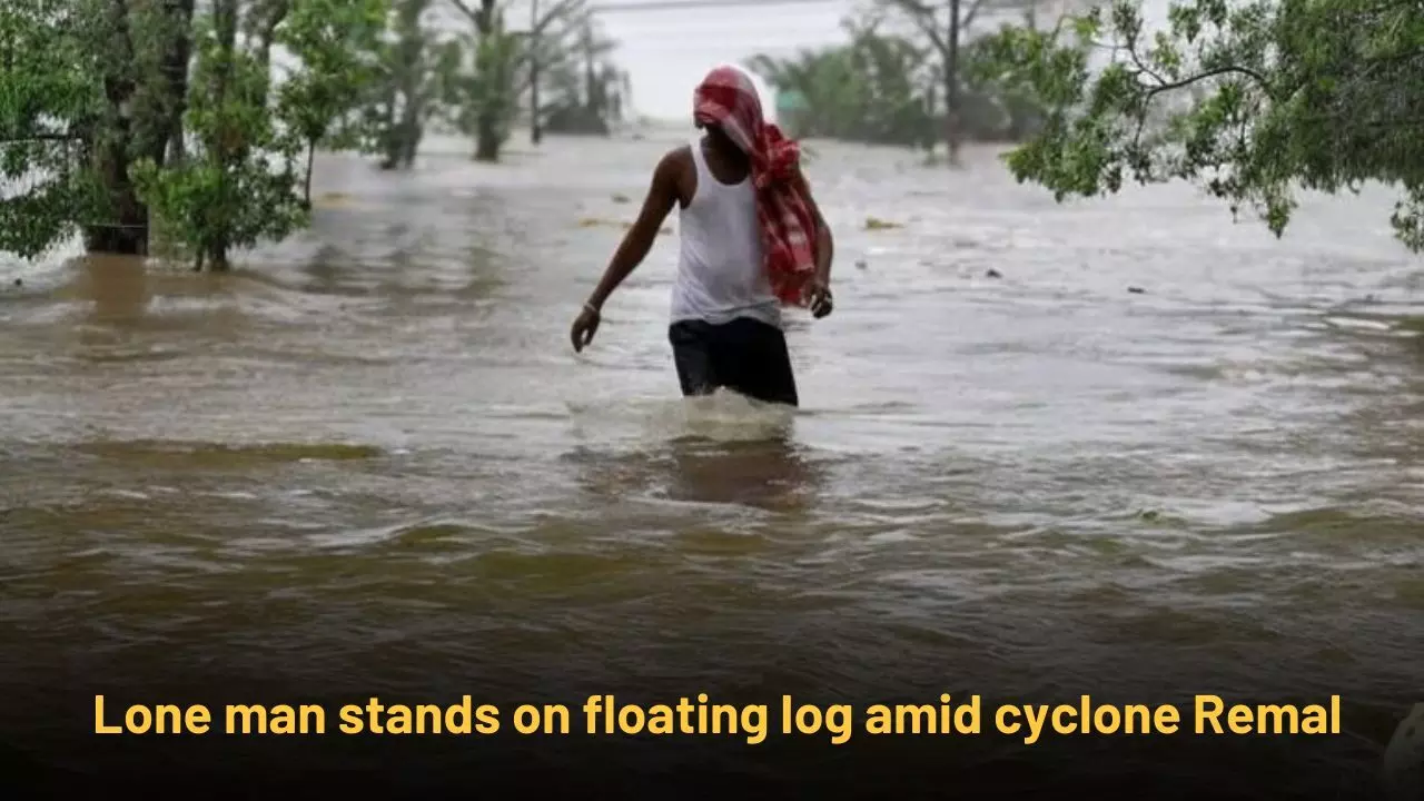 Meghalaya is Not for Beginners: Lone man stands on floating log amid cyclone Remal! Video