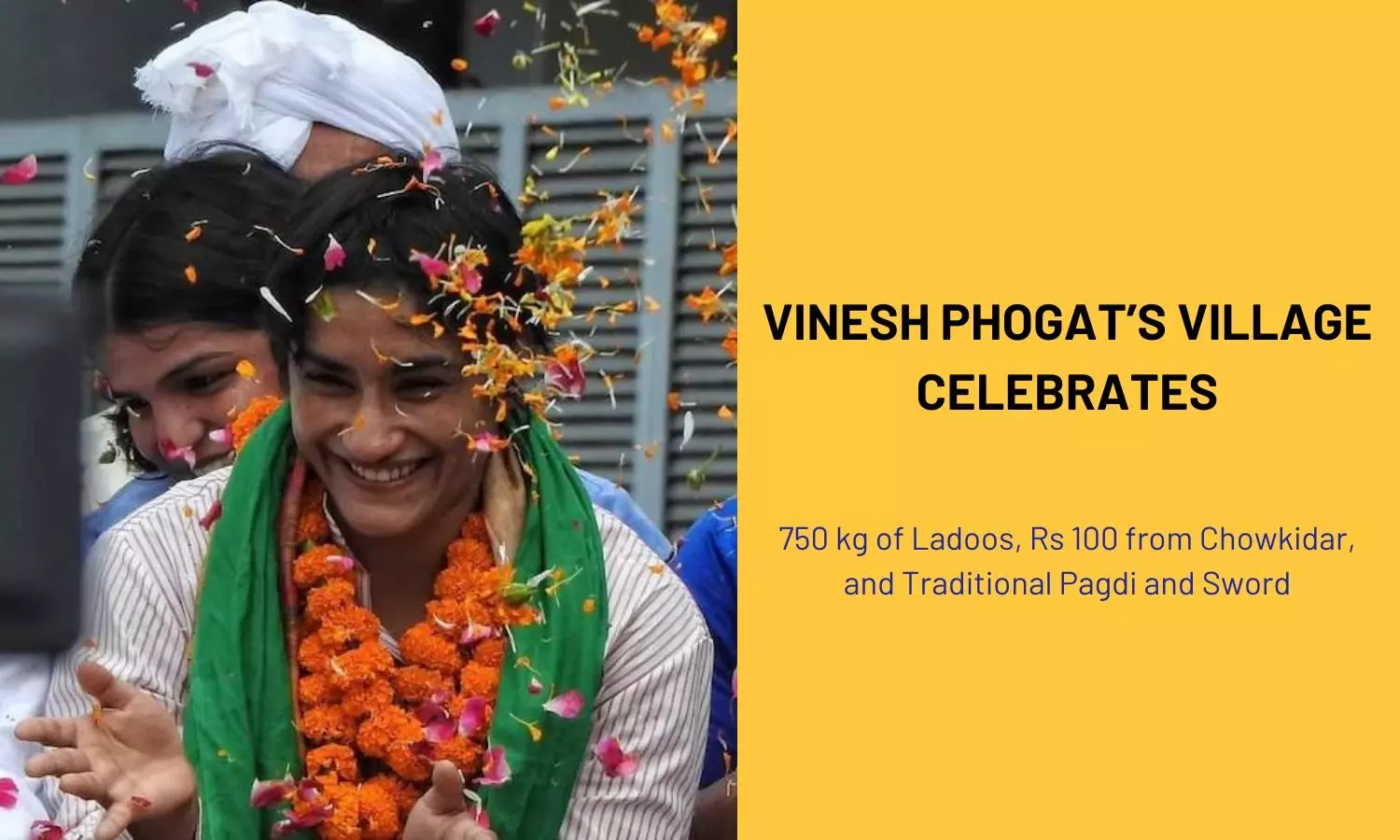 Vinesh Phogat’s Village Celebrates: 750 kg of Ladoos, Rs 100 from Chowkidar, and Traditional Pagdi and Sword