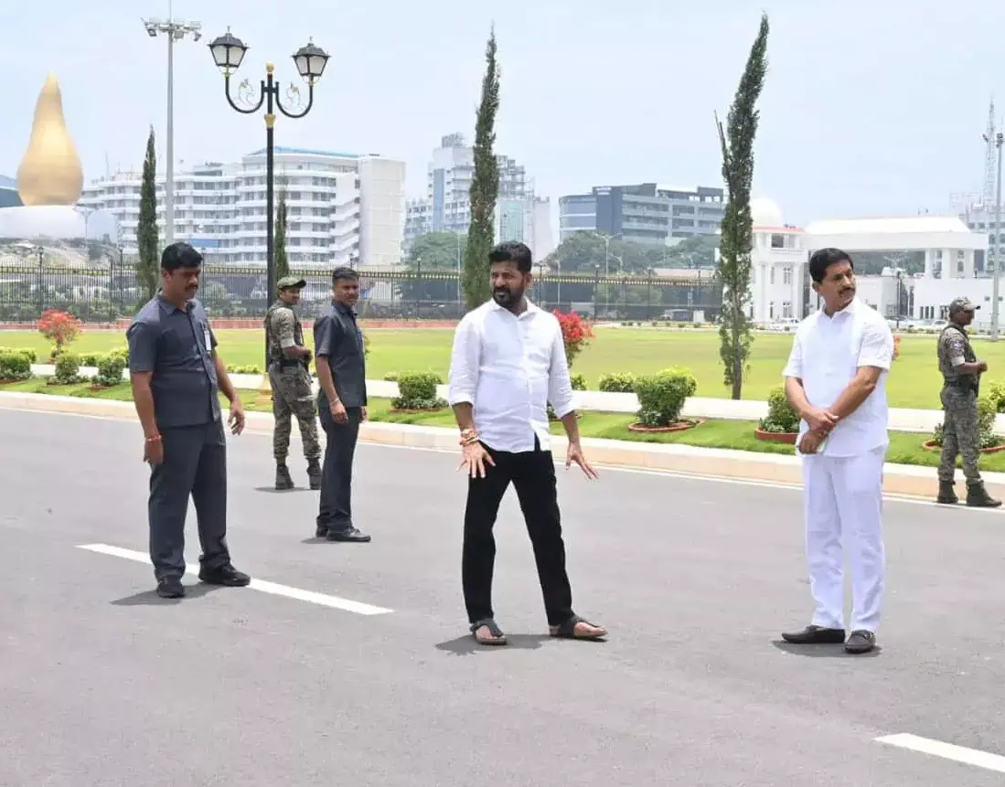 CM Revanth inspects secretariat premises to install Telangana Talli statue