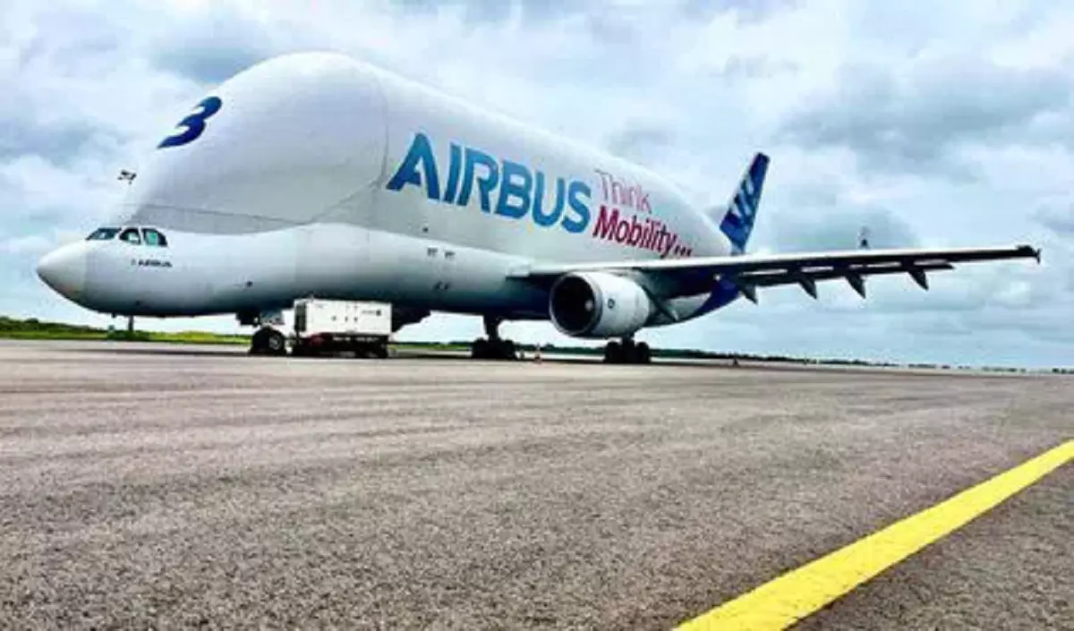 The Whale of the Sky  - Arbus Beluga Lands at Hyderabad Airport for refuelling