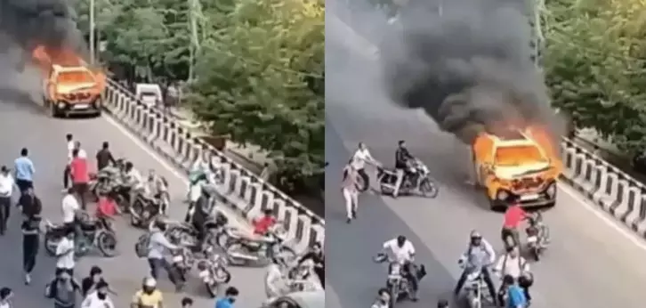 Ghostly Viral Video: Driverless burning car sparks panic on Jaipur road