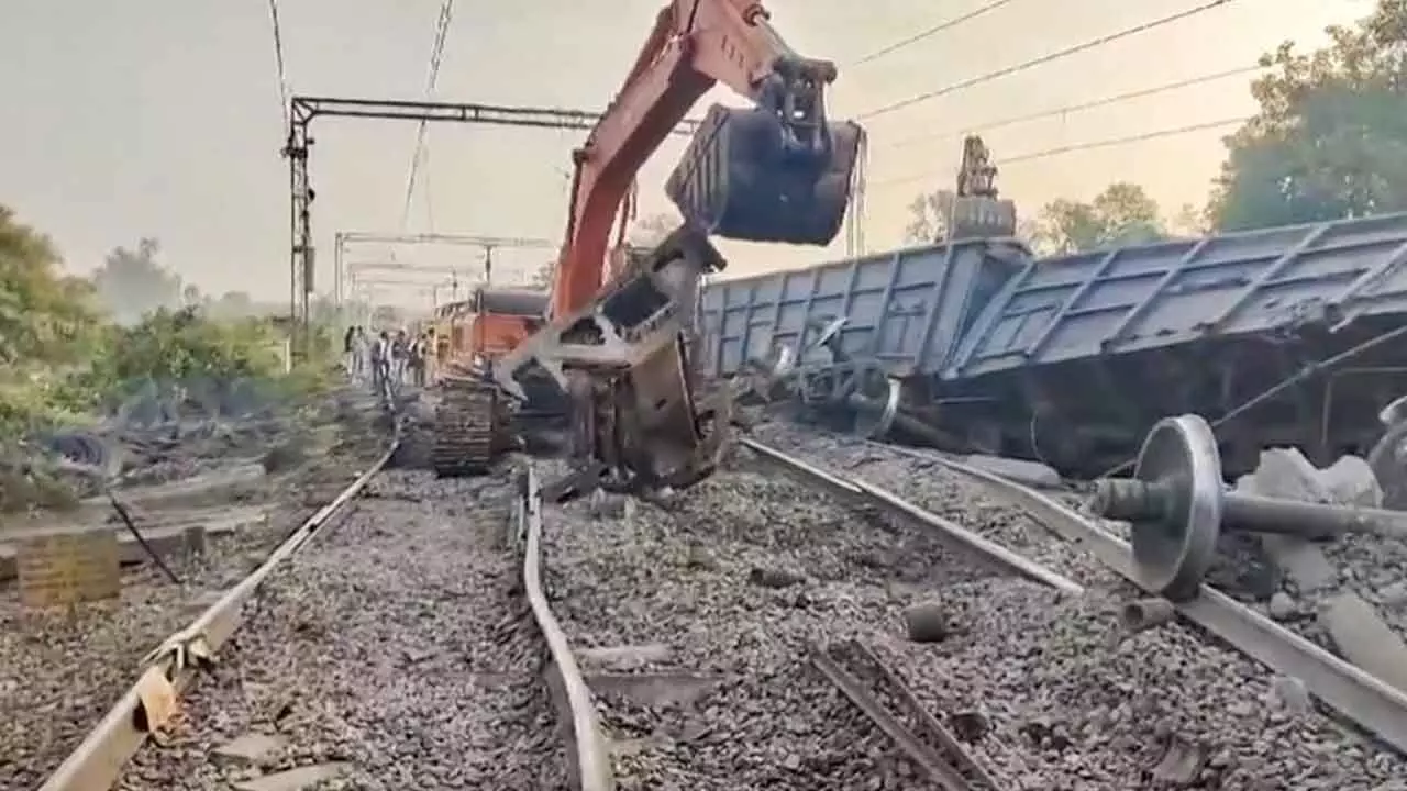 Goods Train Derails In Peddapalli