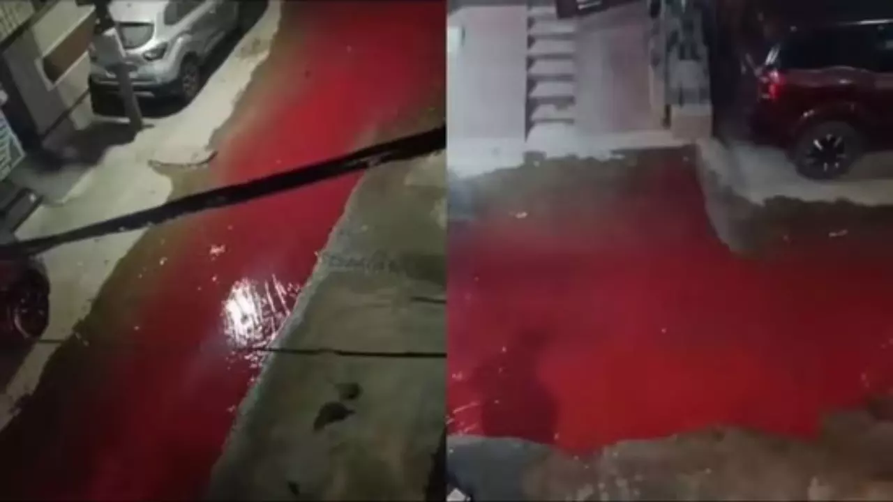 Blood-Red Liquid Floods Hyderabad Streets, Alarms Residents