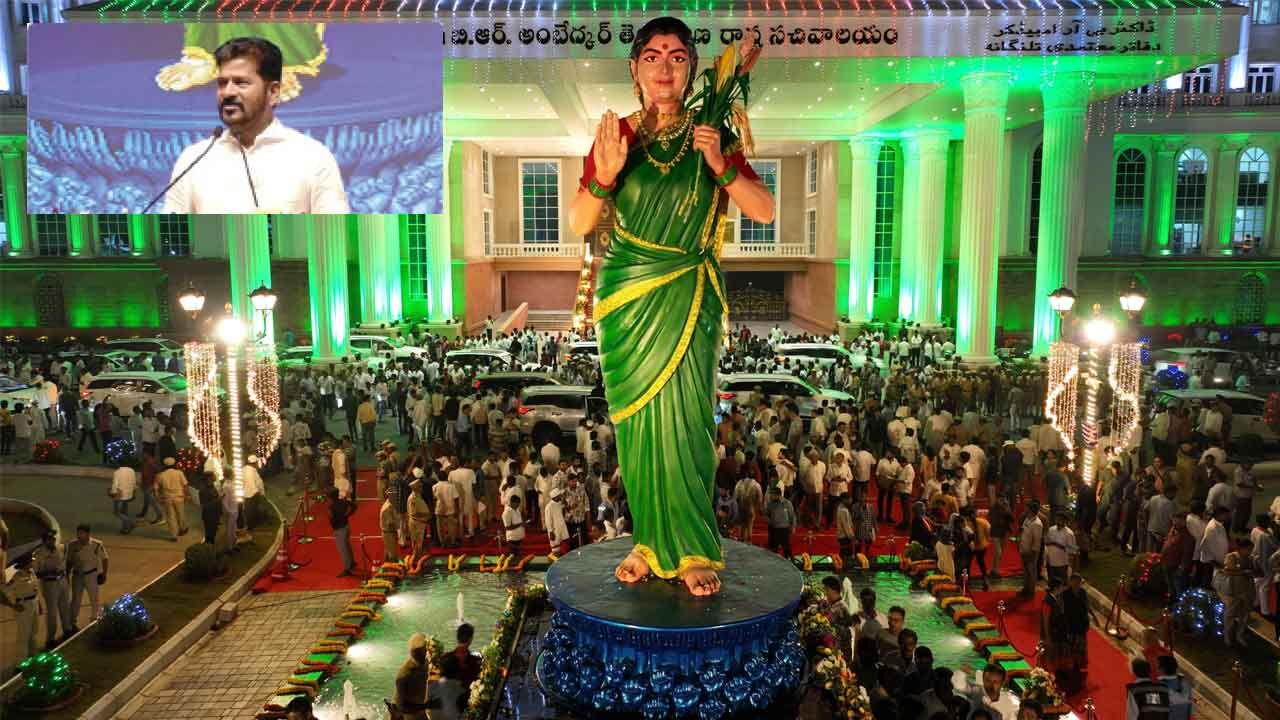 Telangana Thalli Statue Unveiled In Secretariat: Telangana Thalli ...