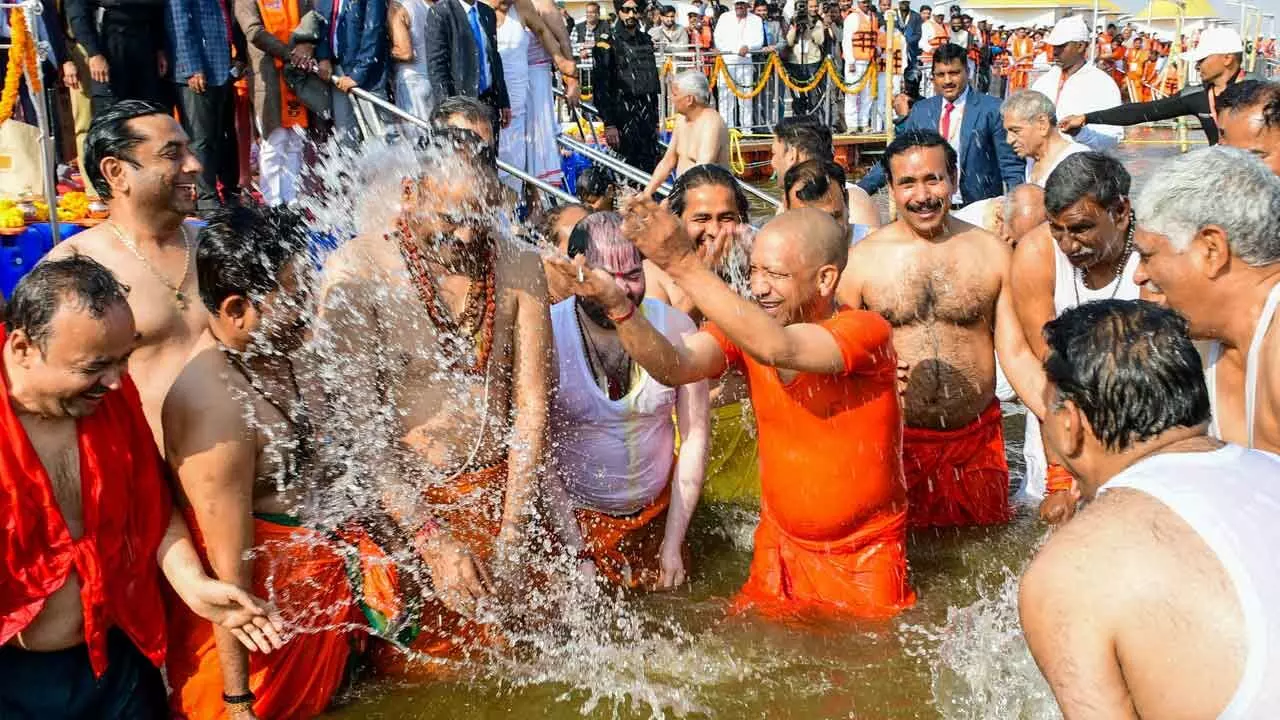 UP CM, Ministers Take Dip At Sangam