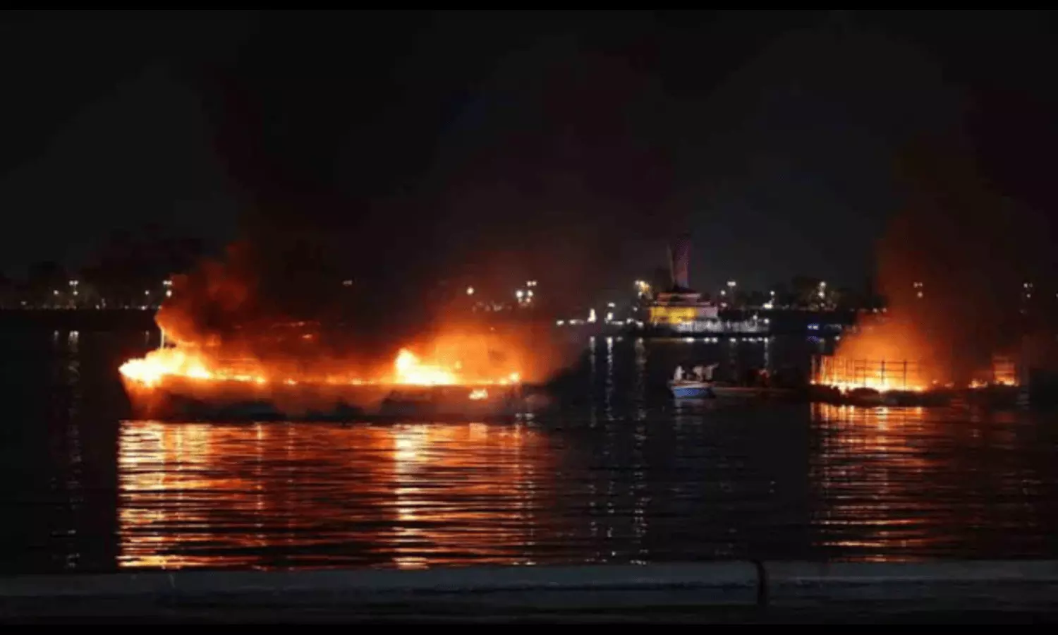 Fire Breaks Out on Two Boats in Hussain Sagar, One Missing