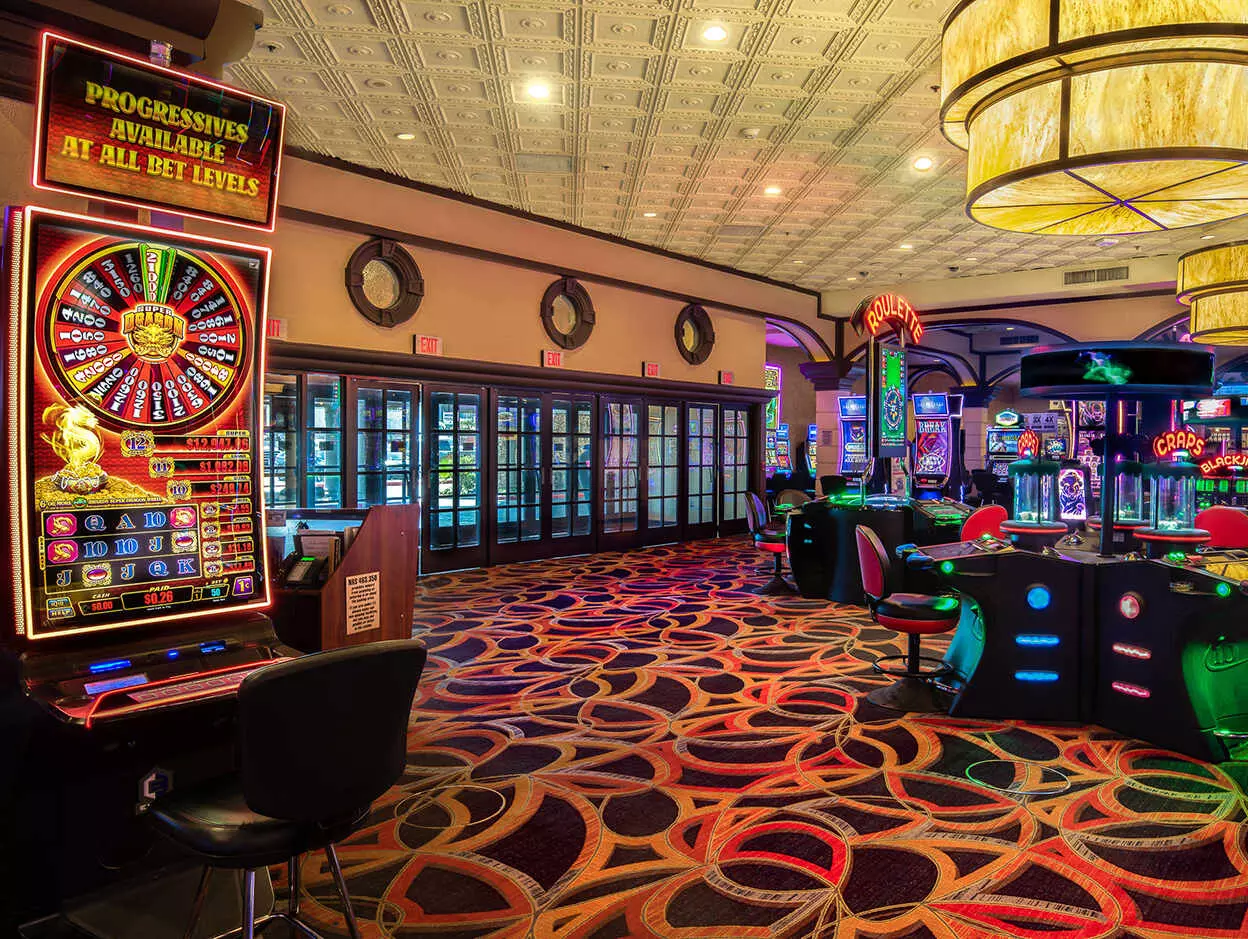 Interior of a casino with slot machines